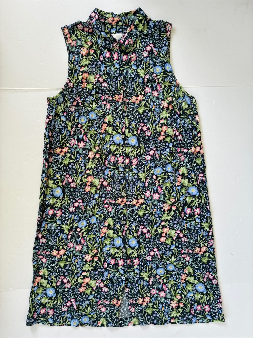 J. Jill Floral Meadow Sleeveless Button Down Shirt Dress Pockets Size Medium - Picture 12 of 17